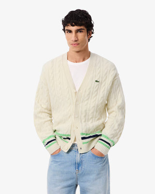 Cardigan LACOSTE in lana a trecce