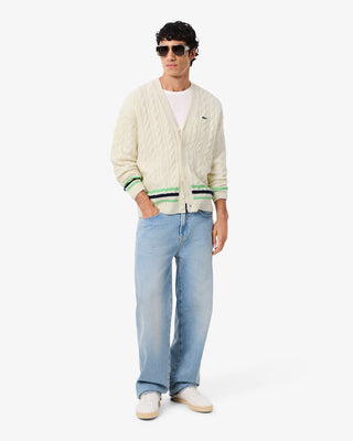 Cardigan LACOSTE in lana a trecce