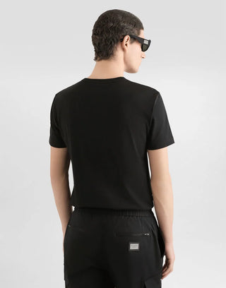 T-shirt DOLCE&GABBANA cotone con placca logata in nero