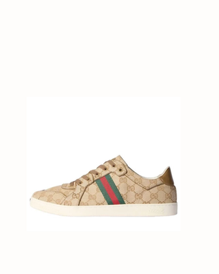 Sneaker GUCCI stretch uomo in tessuto GG sabbia e marrone