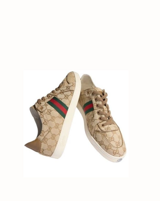 Sneaker GUCCI stretch uomo in tessuto GG sabbia e marrone