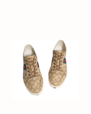 Sneaker GUCCI stretch uomo in tessuto GG sabbia e marrone