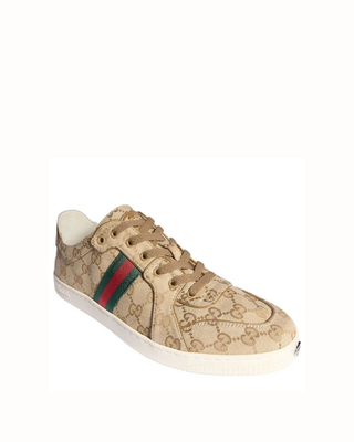 Sneaker GUCCI stretch uomo in tessuto GG sabbia e marrone