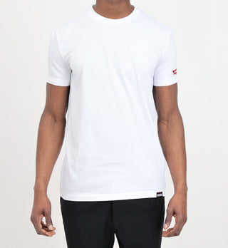 DSQUARED2 T-shirt bianca da uomo con patch logo in rosso - Moda & Modi Luxury