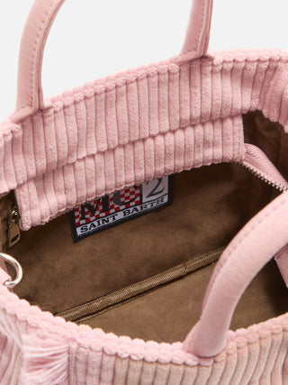 Borsa SAINT BARTH a mano Vanity mini Corduroy in velluto a coste e faux suede rosa - Moda & Modi Luxury