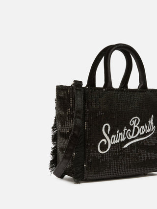 Borsa SAINT BARTH Vanity Mini Velvet in velluto e paillettes nero - Moda & Modi Luxury