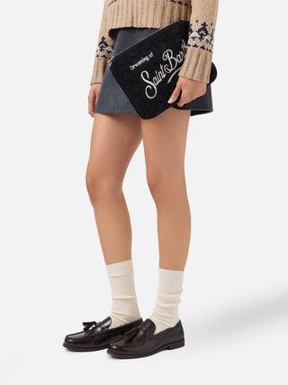 Borsa SAINT BARTH Crossbody Parisienne wool bride in misto lana a trecce nera - Moda & Modi Luxury