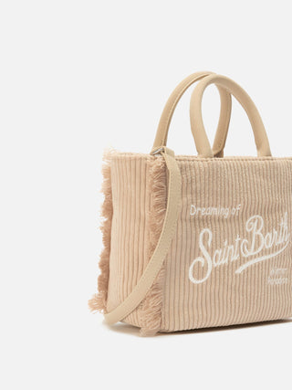 Borsa SAINT BARTH a mano Vanity mini Corduroy in Velluto a coste e faux suede Beige - Moda & Modi Luxury