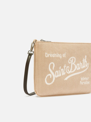 Borsa SAINT BARTH Crossbody Parisienne Corduroy in Velluto a coste Beige - Moda & Modi Luxury