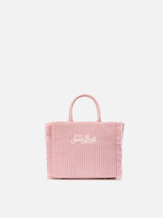 Borsa SAINT BARTH a mano Vanity mini Corduroy in velluto a coste e faux suede rosa - Moda & Modi Luxury