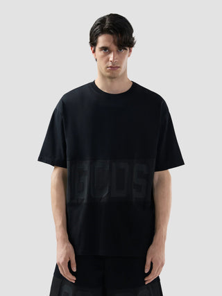 T-shirt GCDS regular in nylon con band logo nero - Moda & Modi Luxury