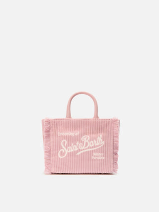 Borsa SAINT BARTH a mano Vanity mini Corduroy in velluto a coste e faux suede rosa - Moda & Modi Luxury