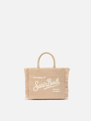 Borsa SAINT BARTH a mano Vanity mini Corduroy in Velluto a coste e faux suede Beige - Moda & Modi Luxury