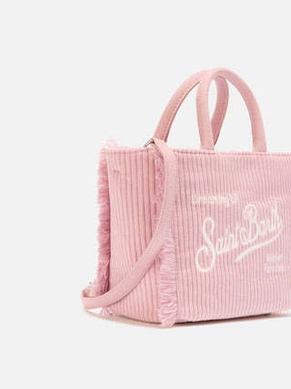 Borsa SAINT BARTH a mano Vanity mini Corduroy in velluto a coste e faux suede rosa - Moda & Modi Luxury