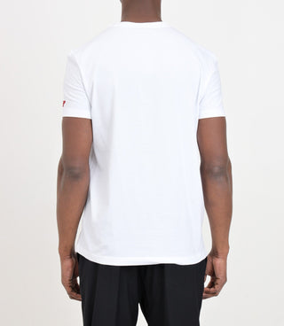 DSQUARED2 T-shirt bianca da uomo con patch logo in rosso - Moda & Modi Luxury
