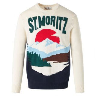 Maglione SAINT BARTH Girocollo Heron con cartolina St. Moritz Jacquard - Moda & Modi Luxury