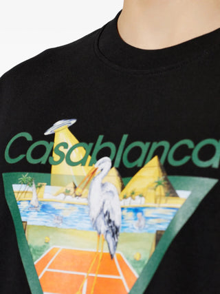 T-shirt CASABLANCA Black Tennis Club Icon Pyramid Abduction Short Sleeve - Moda & Modi Luxury