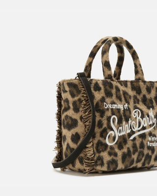 Borsa a mano SAINT BARTH Vanity Mini Felt in misto lana leopardata - Moda & Modi Luxury