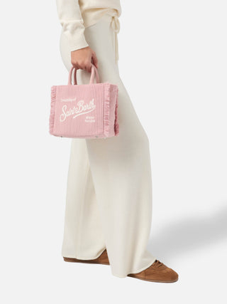 Borsa SAINT BARTH a mano Vanity mini Corduroy in velluto a coste e faux suede rosa - Moda & Modi Luxury