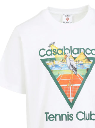 T-shirt CASABLANCA White Tennis Club Icon Pyramid Abduction Short Sleeve - Moda & Modi Luxury