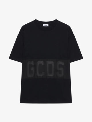 T-shirt GCDS regular in nylon con band logo nero - Moda & Modi Luxury