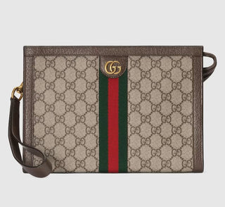Pochette GUCCI Ophidia in tessuto Supreme beige ed ebano - Moda & Modi Luxury
