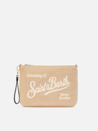 Borsa SAINT BARTH Crossbody Parisienne Corduroy in Velluto a coste Beige - Moda & Modi Luxury