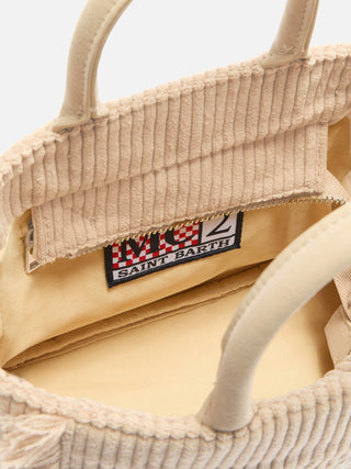 Borsa SAINT BARTH a mano Vanity mini Corduroy in Velluto a coste e faux suede Beige - Moda & Modi Luxury