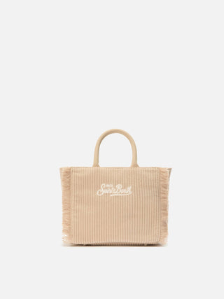 Borsa SAINT BARTH a mano Vanity mini Corduroy in Velluto a coste e faux suede Beige - Moda & Modi Luxury